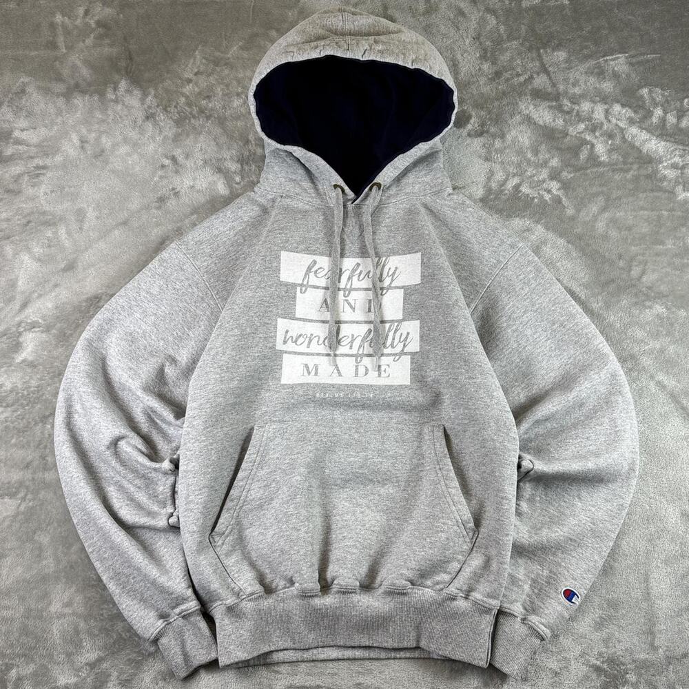 Champion “Fearfully and Wonderfully Made” Hoodie Mens Small Gray Christian